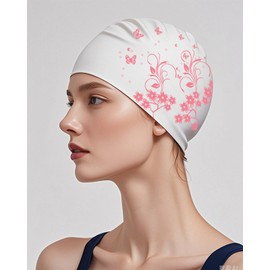 Womens Swimming Cap, Swim Cap Long Hair, Teen Girls Swim Hat (Pink)