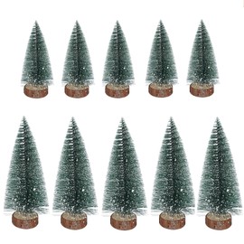 FOGAWA 10pcs Mini Christmas Tree Miniature Christmas Tree Artificial Sisal Snow Frost Trees Mini Pine Tree Bottle Brush Trees with Wooden Base for Christmas Holiday Party Home Tabletop Decor Crafts