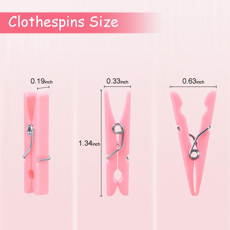 Fuvylonk 200 Pack Pink Clothes Pins for Baby Shower, Crafts,
