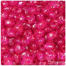 BeadTin Bright Pink Sparkle 12mm Heart (VH) Plastic Pony Beads (250pcs)