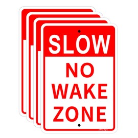 Joffreg Slow Down No Wake Zone Sign,17 x 12 Inches,Reflective Aluminum,UV Printed,Weather Resistant,Waterproof,Durable Ink,Easy to Mount,Outdoor Use,4 Pack