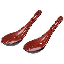 Happy Sales HSMS-2MRB Asian Red/Black Soup Spoons, Set of 2