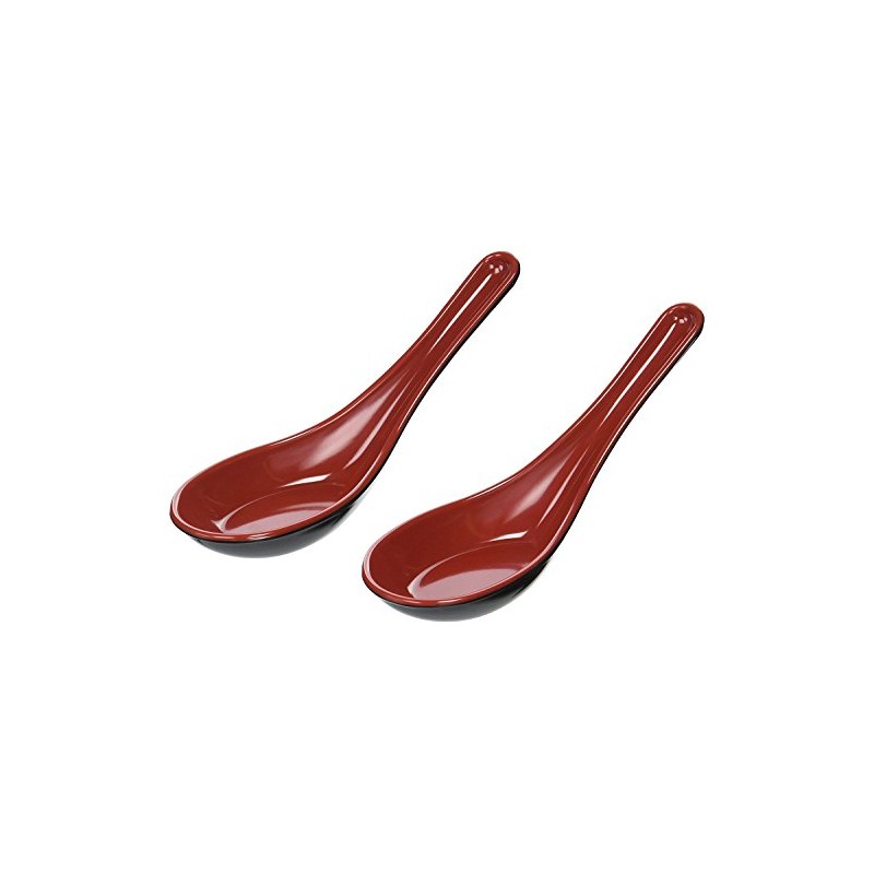 Happy Sales HSMS-2MRB Asian Red/Black Soup Spoons, Set of 2