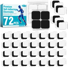 OAKDOLCHE 72PCS TENS Unit Pads (2"x2"), Reusable Self-Adhesive Electrodes Pads with 0.2mm Connector, Latex-Free, Hypoallergenic & Compatible with TENS/EMS