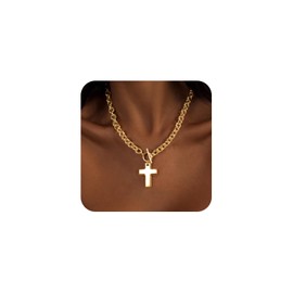 LULII Chunky Gold Necklace for Women 14K Gold Plated Chunky Cross Pendant Necklaces for Women Big Cross Chain Link Choker Charm Necklace Jewelry Gifts