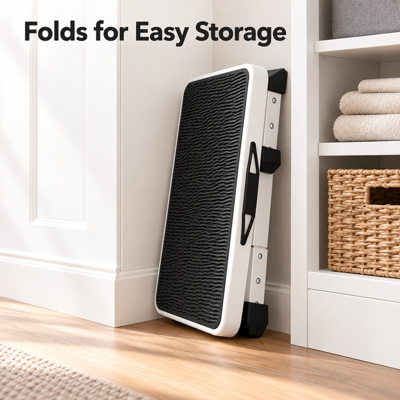 Adjustable 1-Step Stool for Reaching Shelves - Foldable Non-Slip Platform,