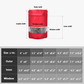 7.1"x10.2" 1 Quart 120pcs Mylar Bags for Food Storage,Smell Proof Bags with Matte Window Resealable Food Storage Bags for Small Business, Stand-up Foil Pouch Packaging Snack Bags for Self Sealing（Red）