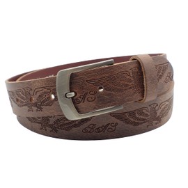 Handmade Men's Leather Belt Made of Buffalo Leather, Brown, Made in Germany, Suit Jeans Belt, Eagle Embossing, 38 mm #P-09, brown