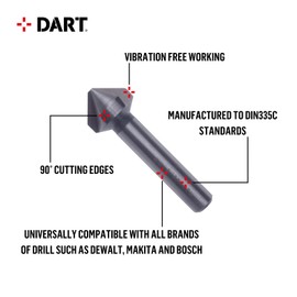 DART 90 Degree 3 Fluted Countersink Drill Bit | 6.3mm | Suitable For Metals, Plastics, Veneered Wood and Laminated Chipboard | Silver