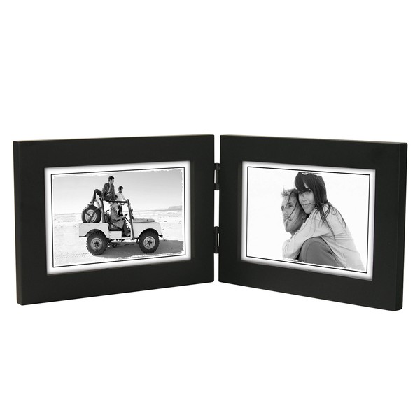 Malden Double Horizontal 4x6 Picture Frame - Wide Real Wood Molding, Real Glass - Black