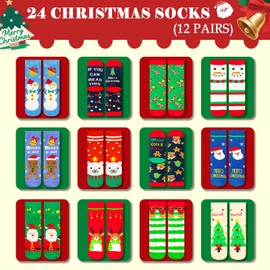 Aleture Christmas Advent Calendar 2025-Includes 12 Pairs of Socks-24 of Day Christmas Countdown Calendars Gifts for Girls Boys Kids Teens Women