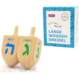 Hanukkah Dreidel Extra Large Wooden Dreidels Hand Painted, Includes Game Instruction Cards (2-Pack XL Dreidel)