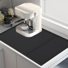 Meiliweser-Coffee Mat Silicone Drying Mat Hide Stains Suitable for Kitchen Countertop Coffee Bar Accessories Coffee Restaurant Decoration Easy to Absorbent and Removable (Black, L)