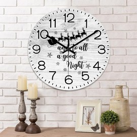 Mighun and to All A Good Night Wall Clock Quote Sayings 12 Inch Wall Clocks Battery Operated Silent Non-Ticking Rutic Hanging Clock for Bedroom Living Room Farmhouse Wall Decor