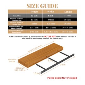 2pcs Floating Shelf Bracket Heavy Duty Hidden Metal Brackets for Shelf,Invisible Shelves Hardware Without Jig (34" x 8" x 1.5" Without Tools)