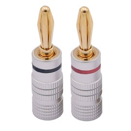 4 x Banana Plug Speakers 1 Pair - 24K Gold-Plated Screwable - Speaker Cable 0.75 mm to 4 mm - HiFi AV Receiver Audio Cable Connector Spring Connector Lamella Plug | Silver