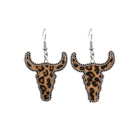 Western Cowgirl Earrings Cow Cattle Head Leather Dangle Earrings Bohemian Vintage Handmade Turquoise Animal Print Earrings-leopard