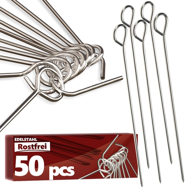 Roulade Needles - Pack of 50 Stainless Steel Roulade Skewers with Clip, Made in Germany - 10 cm Meat Needle with Eyelet and Sharp Tip Effortlessly Replaces Roulade Clips