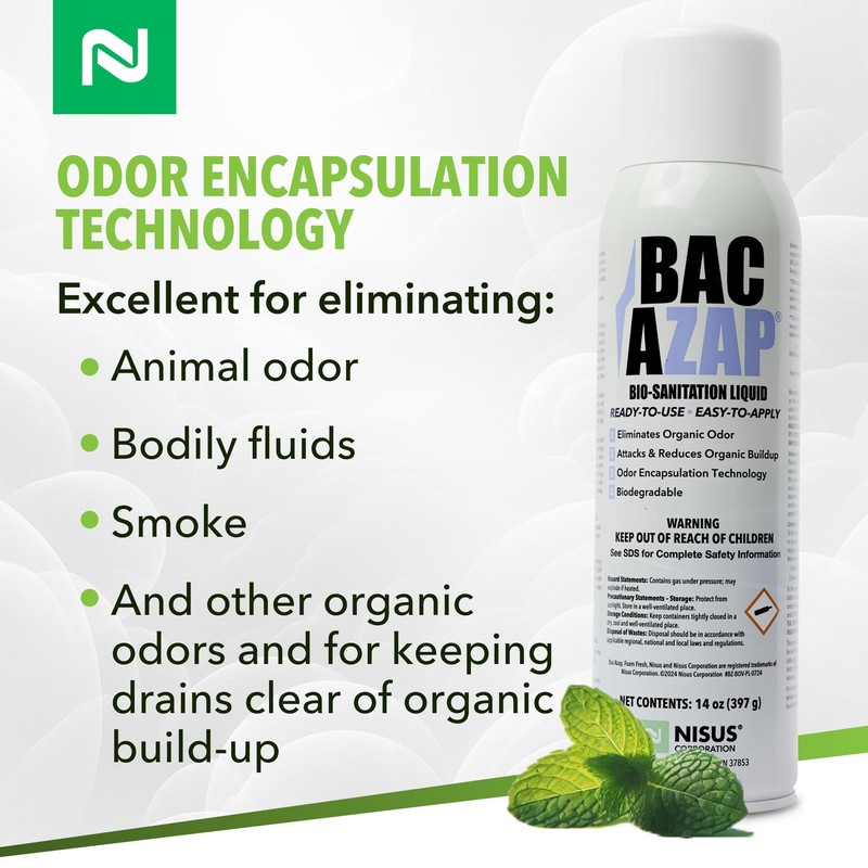 Nisus Bac-Azap Odor Eliminator, Ready-to-Use Bio-Sanitization Liquid, Neutralizes Organic Waste