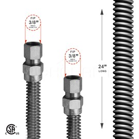 Highcraft GUHD-TT38-24I Gas Line Hose 1/2'' O.D. x 24'' Length with 3/8 in. FIP Fitting, Uncoated Stainless Steel Flexible Connector, 24 Inch