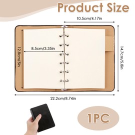 Notizbuch A7 Kleines mit Lederumschlag, Ringbuch A7, Notizbuch Klein, 6 Ring Ringbuch Mini Notiz-buch mit Nachfüllbarem Papier, Kompakt und Tragbar für Schule, Büro, Schreiben und Zeichnen, Schwarz