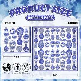 JarThenaAMCS 80Pcs Blue White Floral Vase Paper Napkins Chinoiserie Porcelain Disposable Luncheon Dinner Table Napkins for Wedding Holiday Birthday Party Decor Supplies