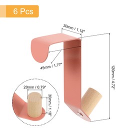 sourcing map Over The Door Hooks,6pcs - Carbon Steel Paint Door Hanger Hook, Single Hooks for Hanging Clothes, Hats, Towels (Pink)