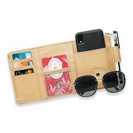 Fenzer 3-Pack Car Sun Visor Organizer, Multi-Pocket Visor Organizer Storage Pouch for Cars, SUVs & Trucks with Double Zippers, Elastic Bands & Glasses Clip - Organizes Essentials Keep Tidy (Beige)