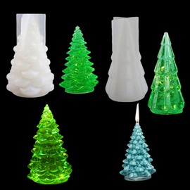 FineInno 2 Pcs Christmas Tree Resin Mold, Mini Pines Tree Candle Cone Silicone Mould for 3D Epoxy Resin,Soap Wax Holder,Ornament Making