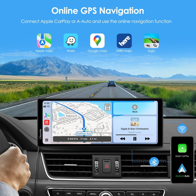 CARPURIDE 10.26 Inch Wireless/Wired Apple CarPlay, Android Auto and Mirror