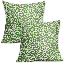Lime Green White Leopard Print Pillow Covers 18X18 Inch Set of 2 Cheetah Animal Spots Decorative Pillow Cases Preppy Chinoiserie Linen Cushion Case Farmhouse Home Decor For Sofa Couch Porch Outdoor