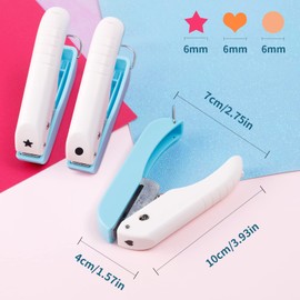 UCEC 3 Pack Paper Craft Hole Punch Shapes, 1/4 Inch Single Hole Puncher for Crafts, Small Handheld Circle Star Hole Punch Heart Hole Punch, 3 Heart Star Hole Puncher for Tags Clothing Ticket