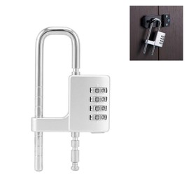 U Shaped Padlock 4 Digit Combination Lock with Adjustable Long Shackle Resettable Code Stainless Steel Cabinet Lock Gym Locker Lock for Outdoor, School,Sports Lockers,Fences (Silver)