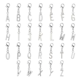Hobbspring 52Pcs A-Z Alphabet Letters Charms Alloy Initial Pendants Letter Clip On Charms Capital Letter Pendants with Lobster Claw Clasps for Necklace Bracelet Earring Jewelry Making