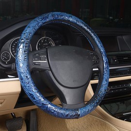 Follicomfy Blue Crocodile Skin Car Steering Wheel Cover, Faux Leather, Universal 15 Inches