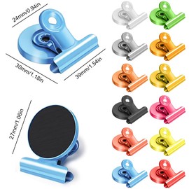 Fridge Magnets, 12 PCS Fridge Magnetic Clips, Magnetic Bulldog Clips, Colorful Whiteboard Magnets for Whiteboard Notice Board Refrigerator Picture Memo Note Home Office Magnets Clips 39 x 30 mm