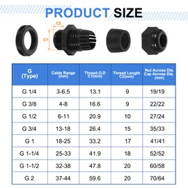 sourcing map 5Pcs G 3/8" Nylon Cable Glands, Waterproof Cord Grip Connector, Adjustable 4-8mm Wire Grommet Protectors with Gaskets and Locknut for Junction Box, Black