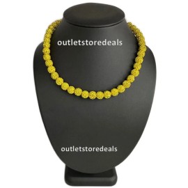 Power Energy Sports Rhinestone Crystal Iced Bling Disco Ball Bead Baseball Softball Necklace Yellow - 24" inches