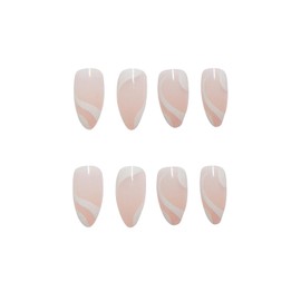 Gentle Claws Press On Nails - White Swirl | Nude White Swirl Press On Nails, Medium Swirl Almond Shaped White Nails with Design for Women and Girls, 24 Pcs Reusable Nude White Swirl Fake Nails