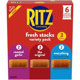 RITZ Fresh Stacks Original, Everything, and Garlic Butter Crackers Variety Pack, Travel Snacks, 8.85 oz (6 Multi Snack Packs)