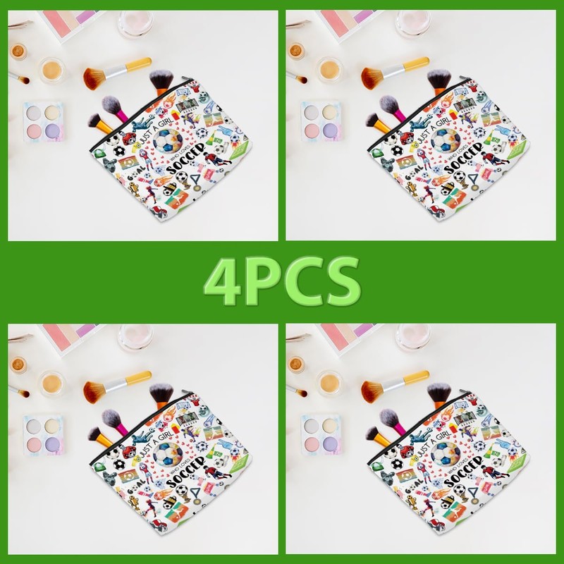 4pcs Soccer Makeup Bags for Women, Canvas Soccer Gifts Cosmetic