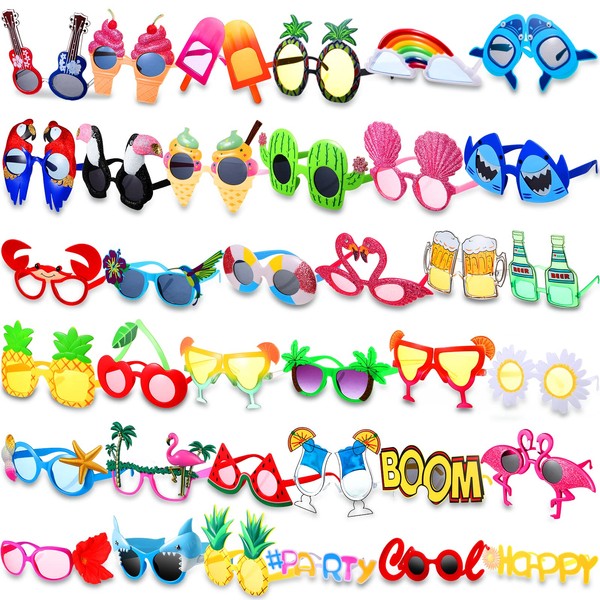 Xuhal 36 Pcs Luau Party Sunglasses Funny Hawaiian Glasses, Tropical Fun Sunglasses Beach Decorations Party Favors, Summer Beach Pool Themed Party Supplies for Kid Adult