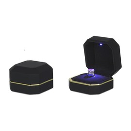 Led Light Jewelry Display Gift Box For Proposal, Engagement, Wedding, Valentine's Day Anniversary Christmas, Led Jewelry Gift Box For Women For Girls For Men (Black, Ring Box)