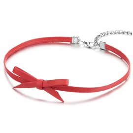 Ladies Red Leather Bow Choker Necklace Pendant(CA)