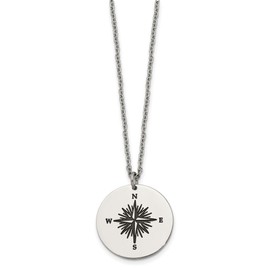 Jewelry Stores Network Not All Who Wander Are Lost Words on Compass with Necklace in Stainless Steel 24 mm x 24 mm