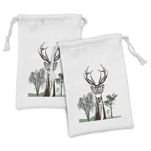 Ambesonne Antlers Fabric Pouch Set of 2, Deer Moose Trees