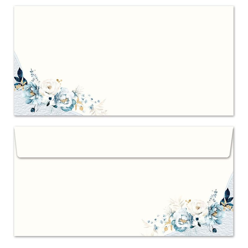 Writing Paper Set, 40 Pieces, Blue Flowers, 20 Sheets of