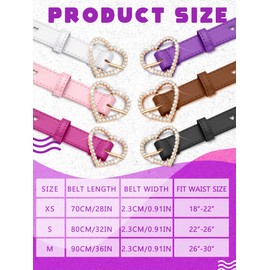 Ramede 6 Pieces Girls Belt with Heart Metal Buckle Skinny Kids Leather Belts Little Girls Belts for Jeans Dress Pants (Bright Color,18-22 Inch)