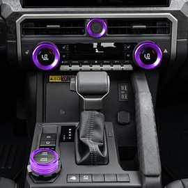 KUJOOY for Toyota Tacoma 2024 2025 w/14 Display 4Runner 2025 Interior Accessories AC Center Consoles Control Audio Switch Drive Volume Knob Cover Air Conditioner Aluminum Alloy (Purple, 14“ Screen)