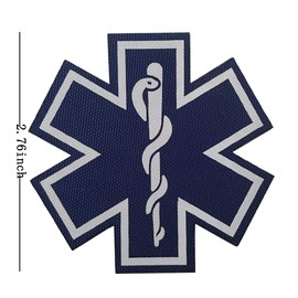 2PCS Reflective Medic Patches, EMT EMS Paramedic Medical Star of Life Embroidered Fabric Patches with Hook Loop Backing for Clothes 2.76 Inch